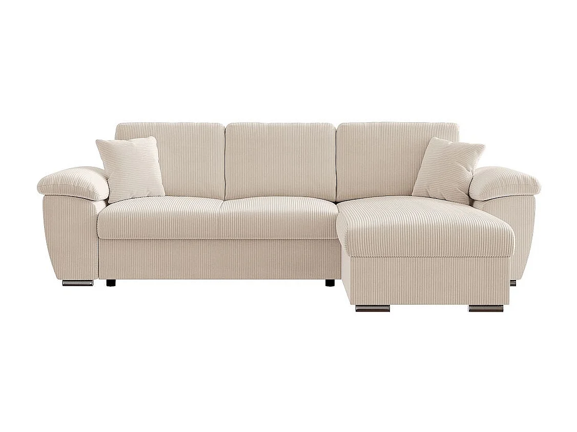 Canapé d'angle ALBERT réversible convertible 4 places avec coffre en velours côtelé - Beige