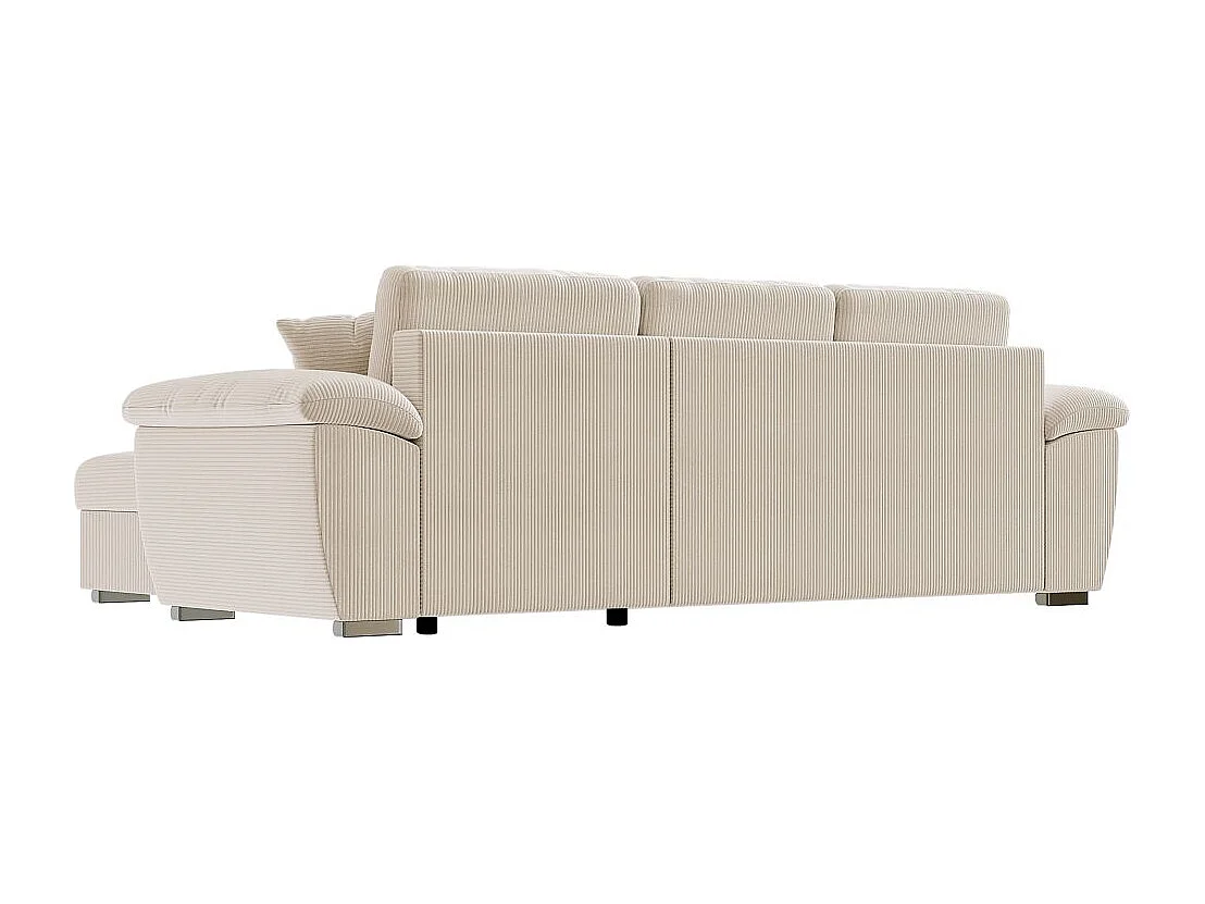 Canapé d'angle ALBERT réversible convertible 4 places avec coffre en velours côtelé - Beige