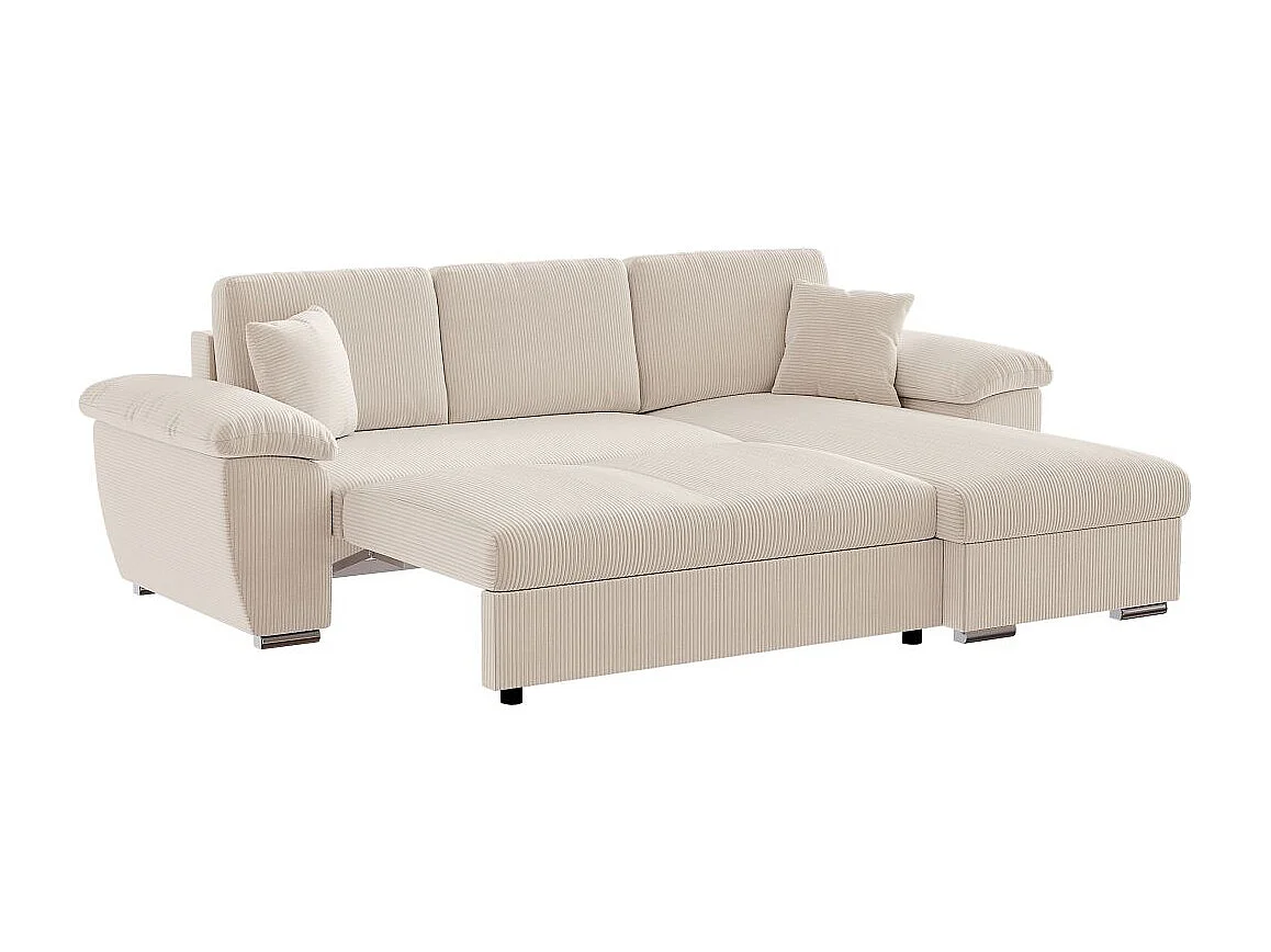 Canapé d'angle ALBERT réversible convertible 4 places avec coffre en velours côtelé - Beige