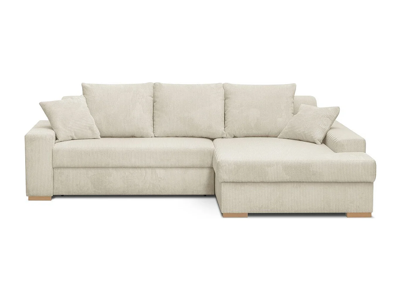 Canapé d'angle à droite convertible 3/4 places en velours côtelé beige - Nyssa