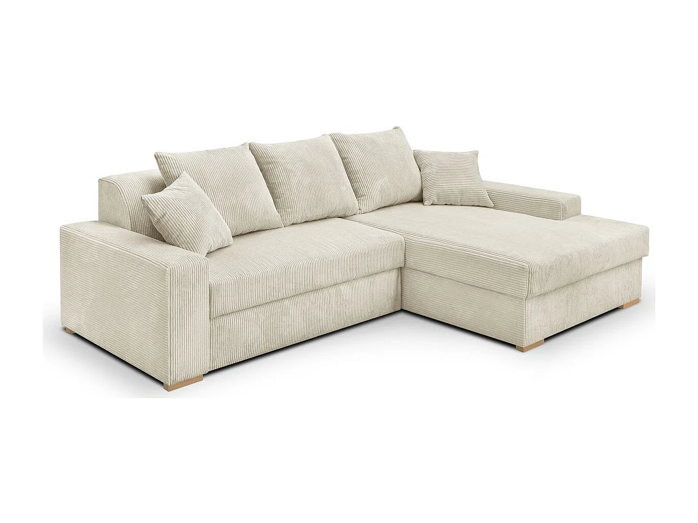 Canapé d'angle à droite convertible 3/4 places en velours côtelé beige - Nyssa