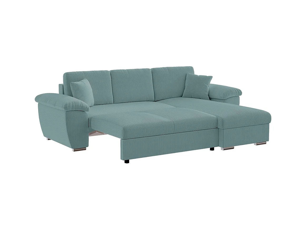 Canapé d'angle ALBERT réversible convertible 4 places avec coffre en velours côtelé - Bleu clair