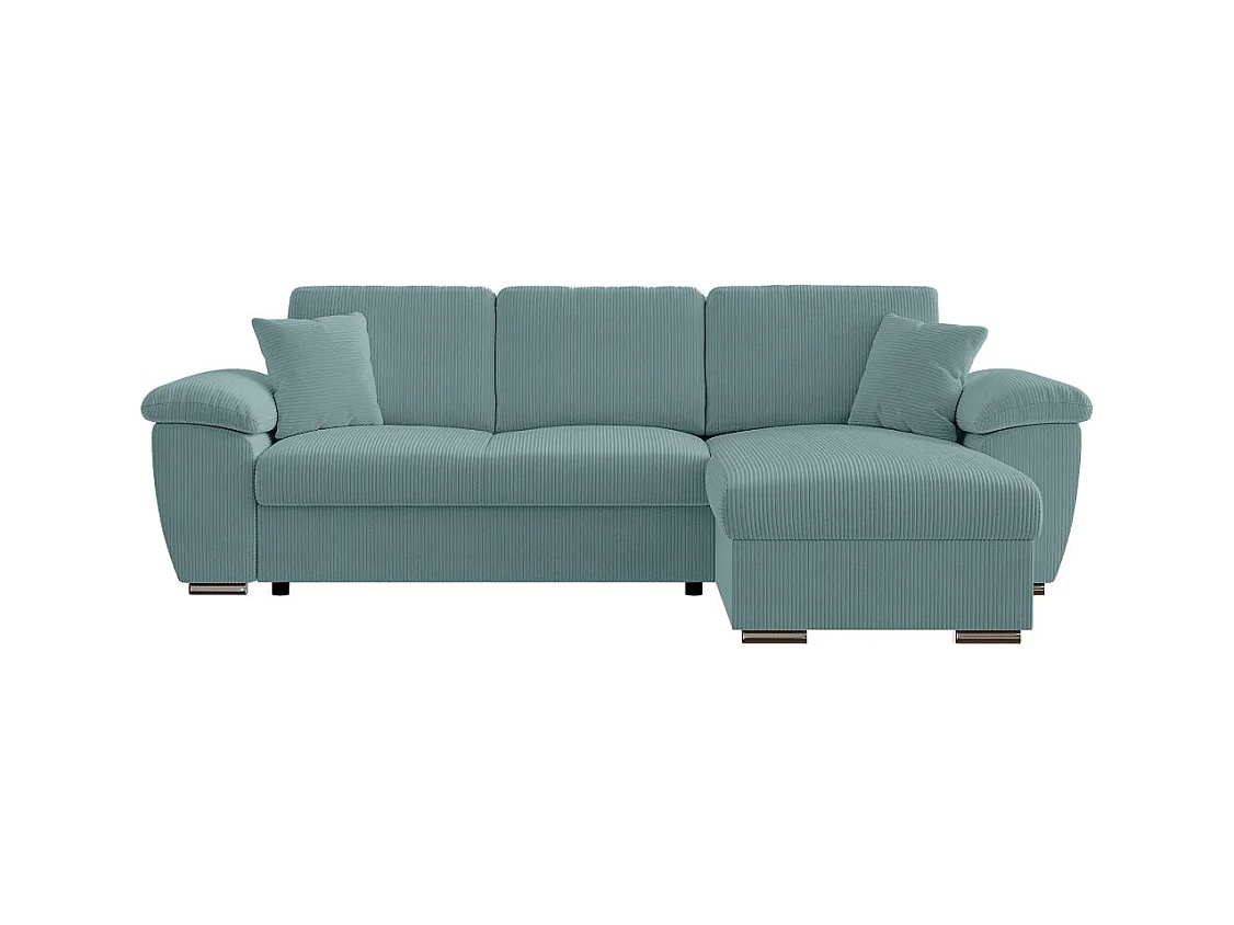 Canapé d'angle ALBERT réversible convertible 4 places avec coffre en velours côtelé - Bleu clair