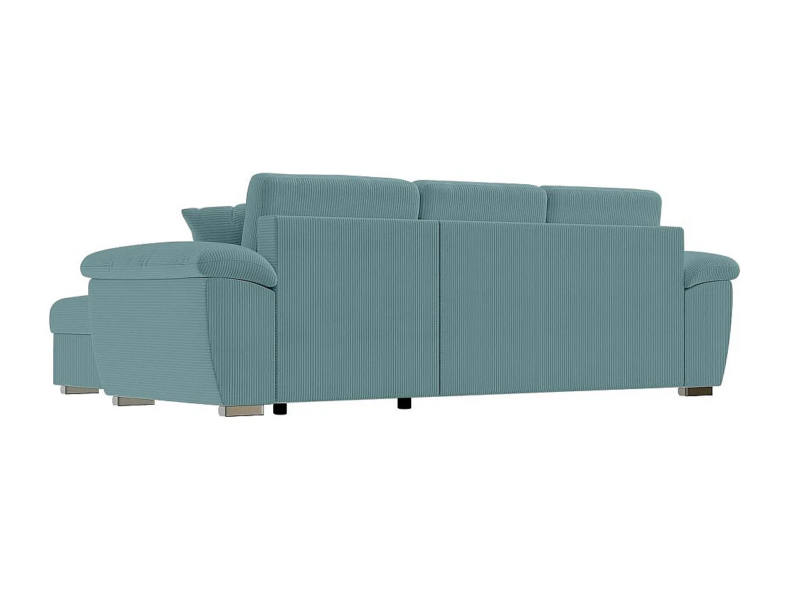 Canapé d'angle ALBERT réversible convertible 4 places avec coffre en velours côtelé - Bleu clair