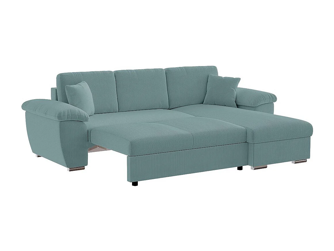 Canapé d'angle ALBERT réversible convertible 4 places avec coffre en velours côtelé - Bleu clair