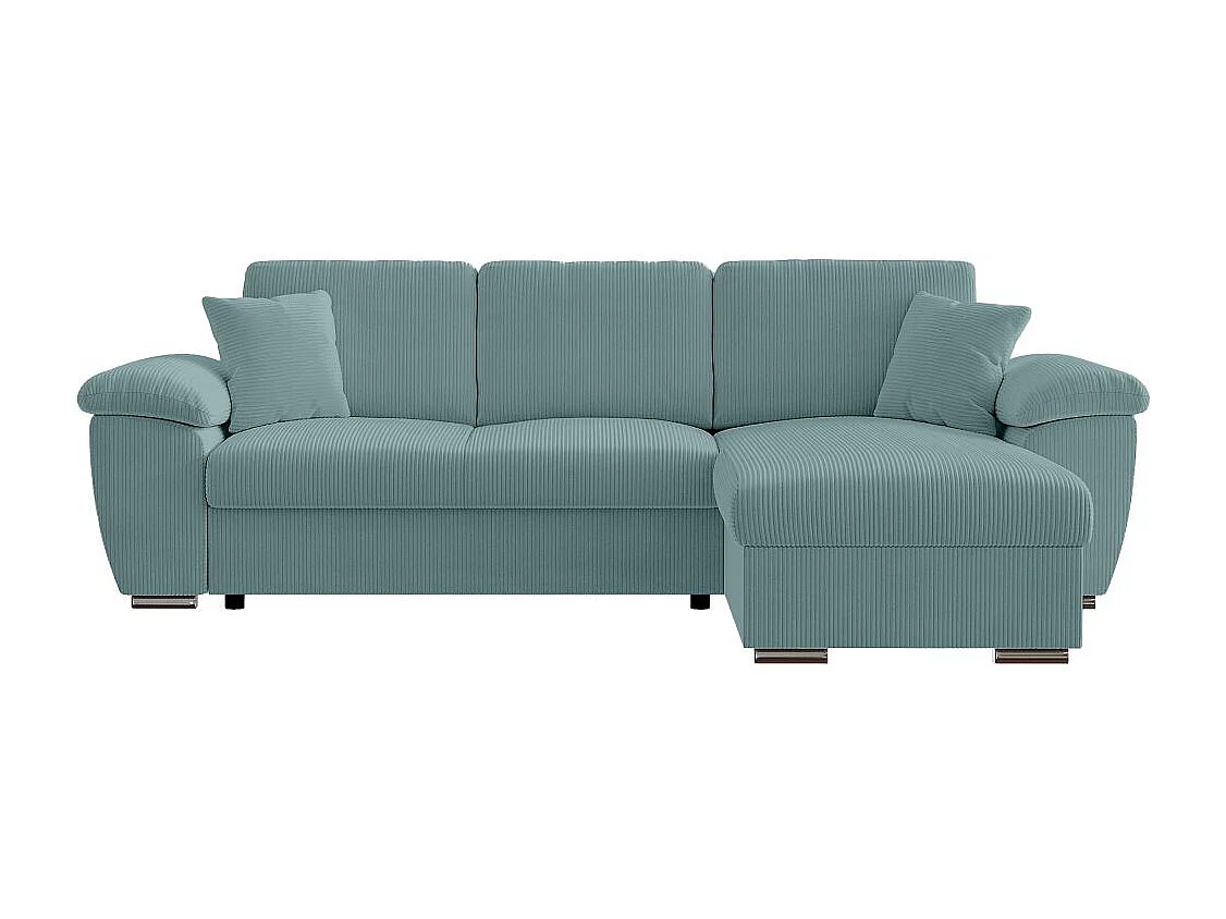 Canapé d'angle ALBERT réversible convertible 4 places avec coffre en velours côtelé - Bleu clair