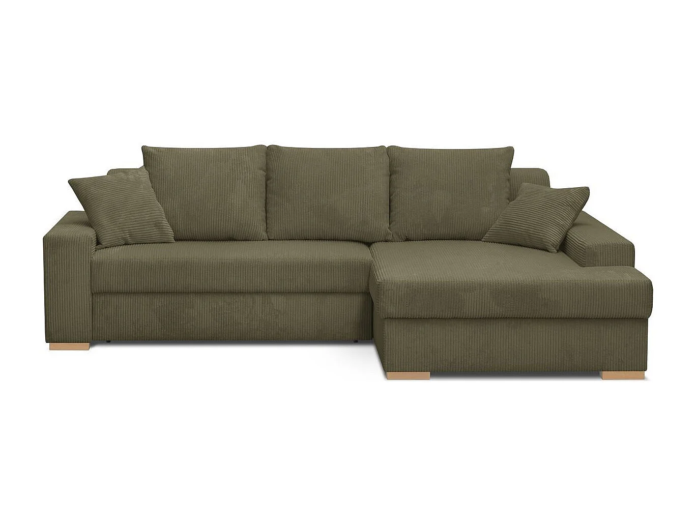 Canapé d'angle à droite convertible 3/4 places en velours côtelé vert kaki - Nyssa