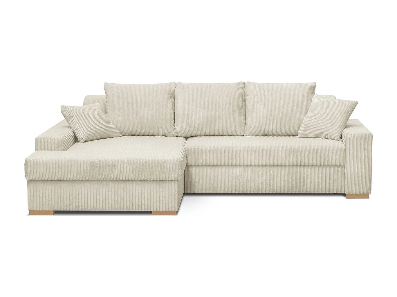 Canapé d'angle à gauche convertible 3/4 places en velours côtelé beige - Nyssa