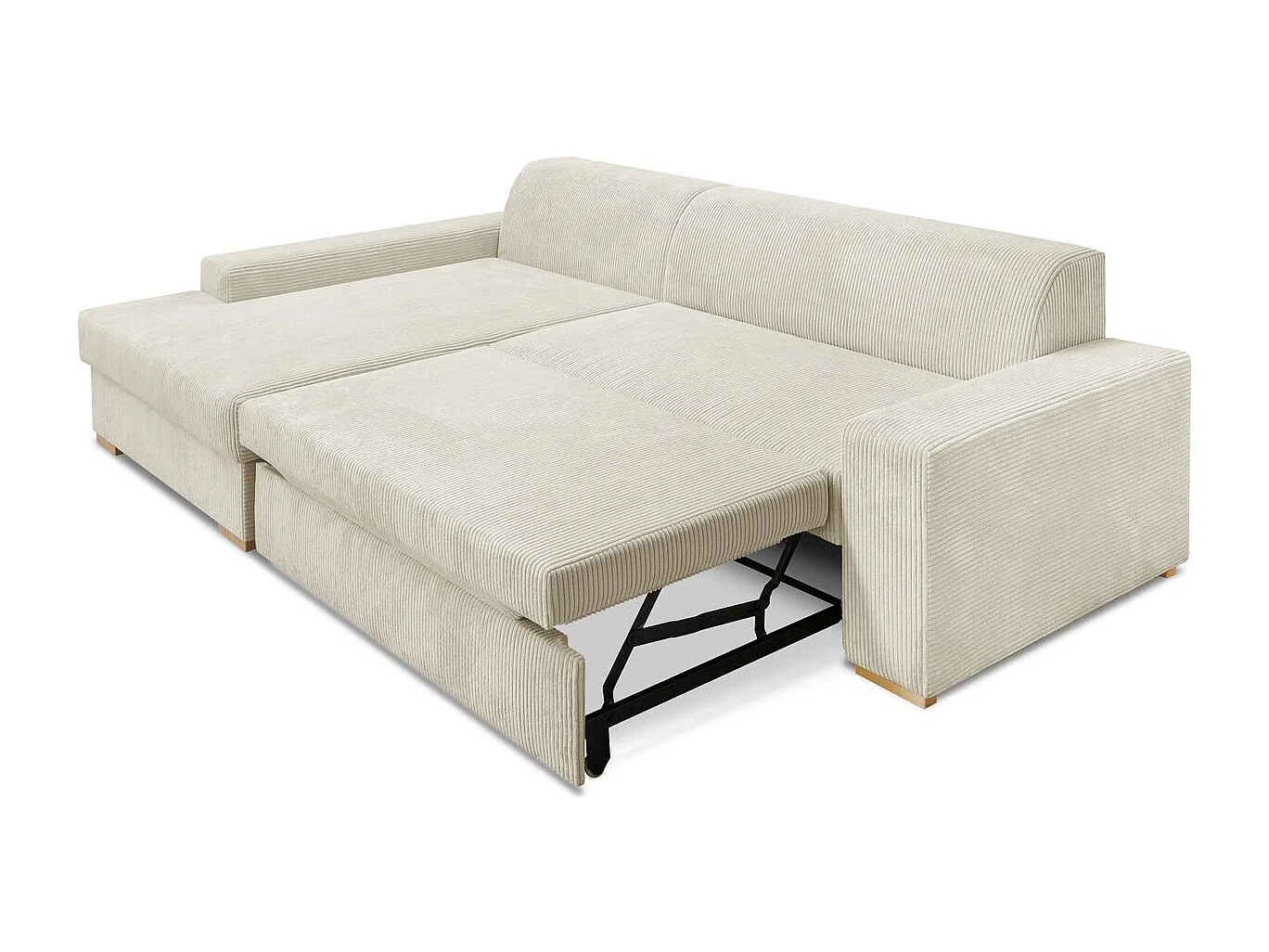 Canapé d'angle à gauche convertible 3/4 places en velours côtelé beige - Nyssa