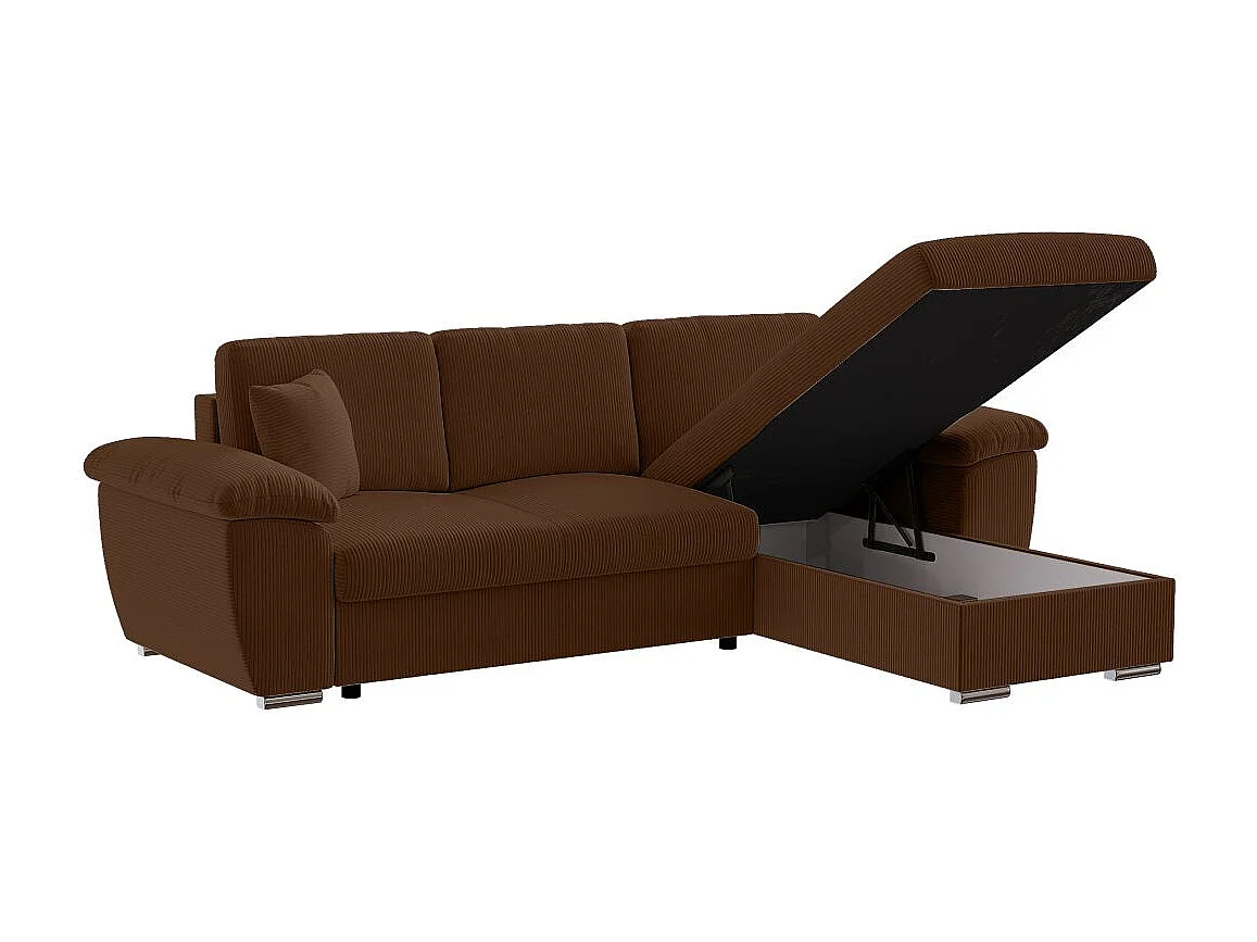 Canapé d'angle ALBERT réversible convertible 4 places avec coffre en velours côtelé - Marron