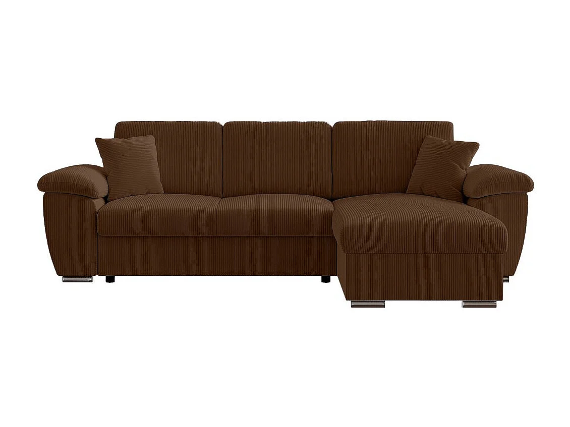 Canapé d'angle ALBERT réversible convertible 4 places avec coffre en velours côtelé - Marron