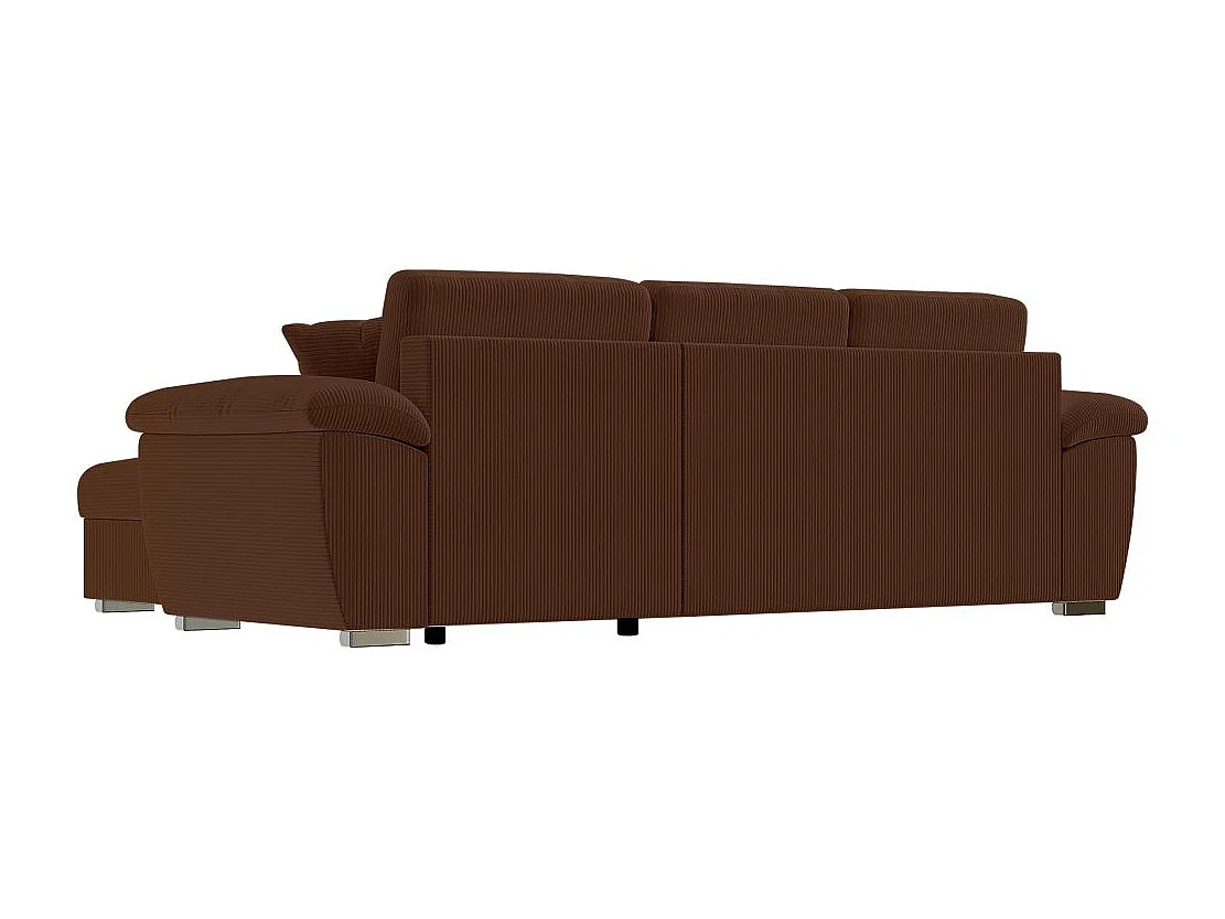 Canapé d'angle ALBERT réversible convertible 4 places avec coffre en velours côtelé - Marron