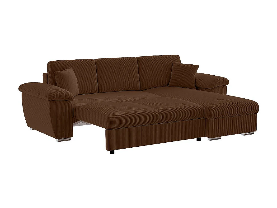 Canapé d'angle ALBERT réversible convertible 4 places avec coffre en velours côtelé - Marron