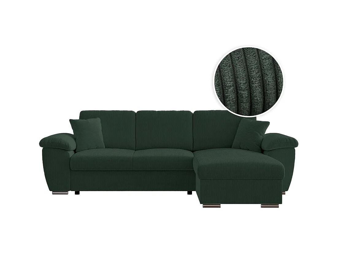Canapé d'angle ALBERT réversible convertible 4 places avec coffre en velours côtelé - Vert foncé