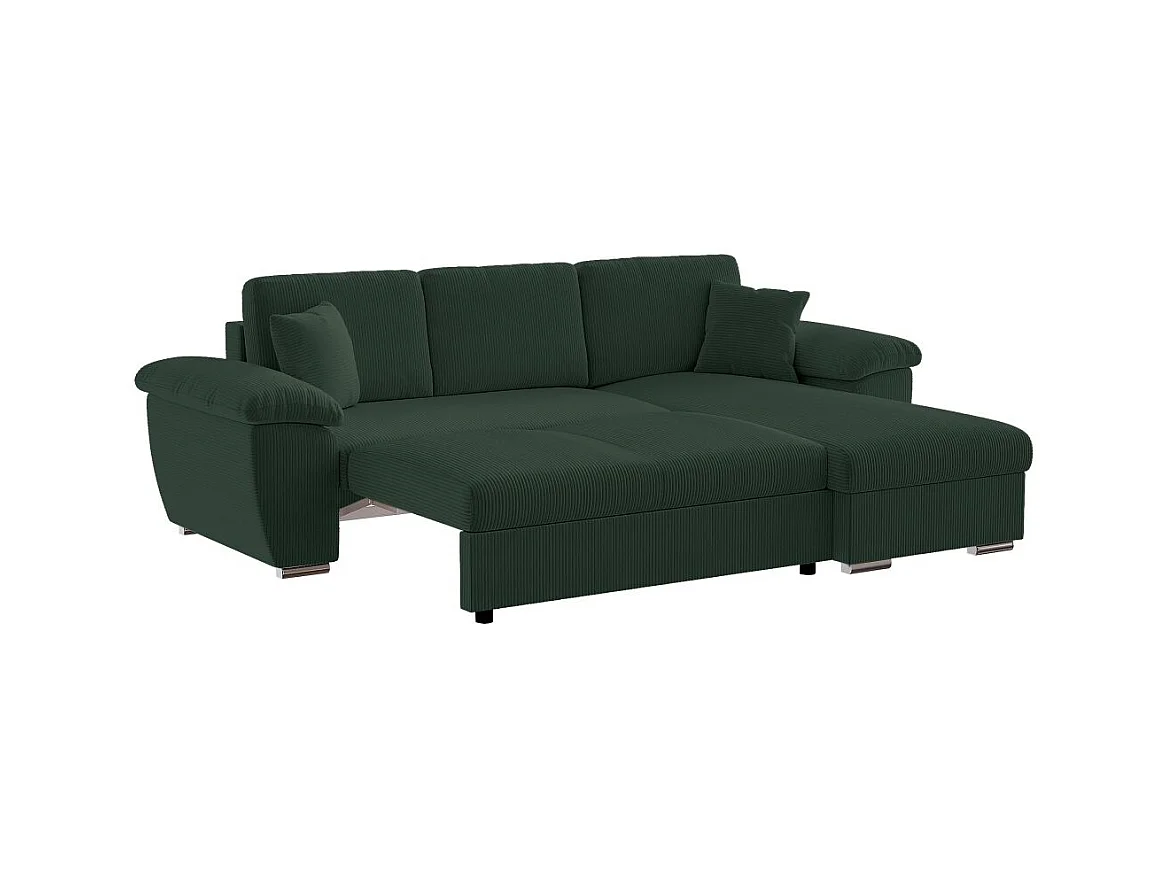 Canapé d'angle ALBERT réversible convertible 4 places avec coffre en velours côtelé - Vert foncé