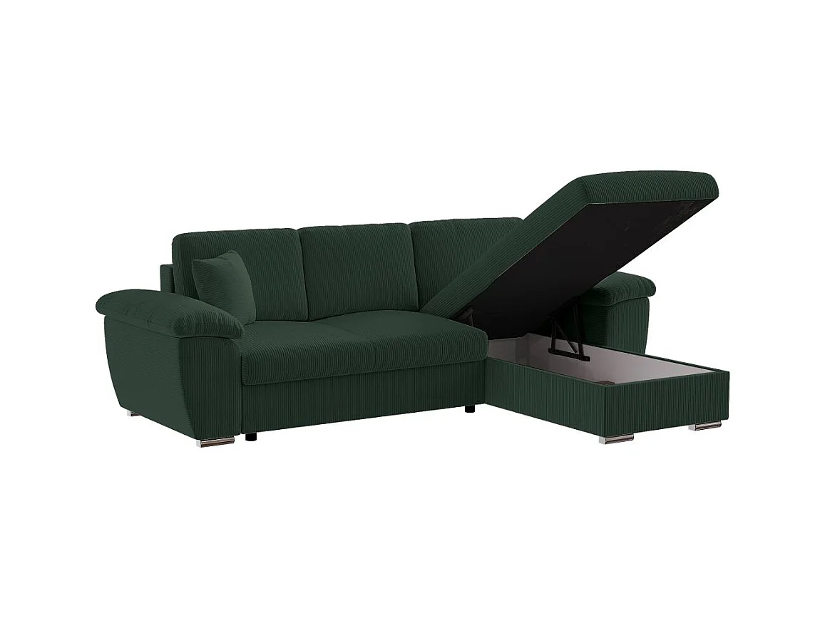 Canapé d'angle ALBERT réversible convertible 4 places avec coffre en velours côtelé - Vert foncé