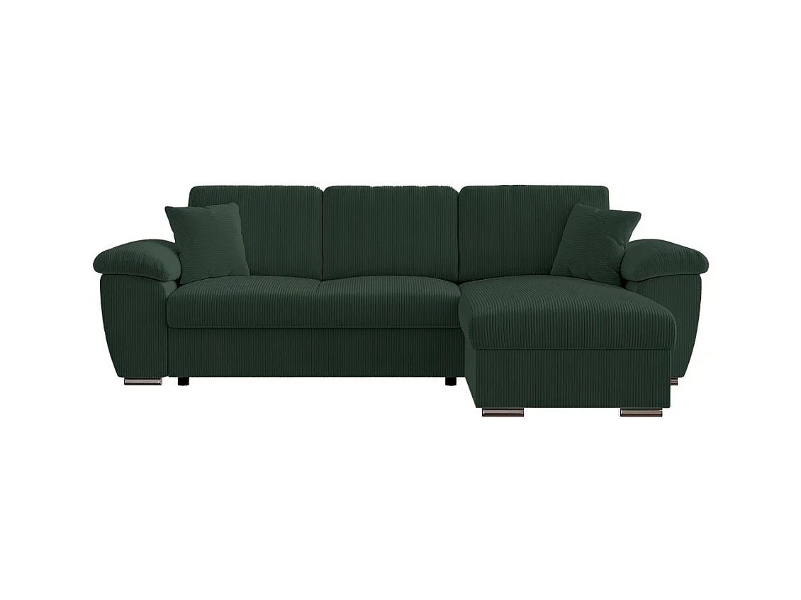 Canapé d'angle ALBERT réversible convertible 4 places avec coffre en velours côtelé - Vert foncé