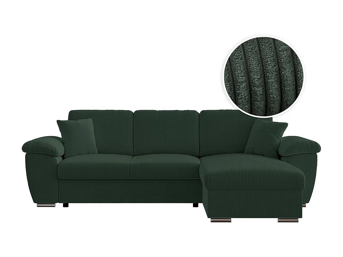 Canapé d'angle ALBERT réversible convertible 4 places avec coffre en velours côtelé - Vert foncé