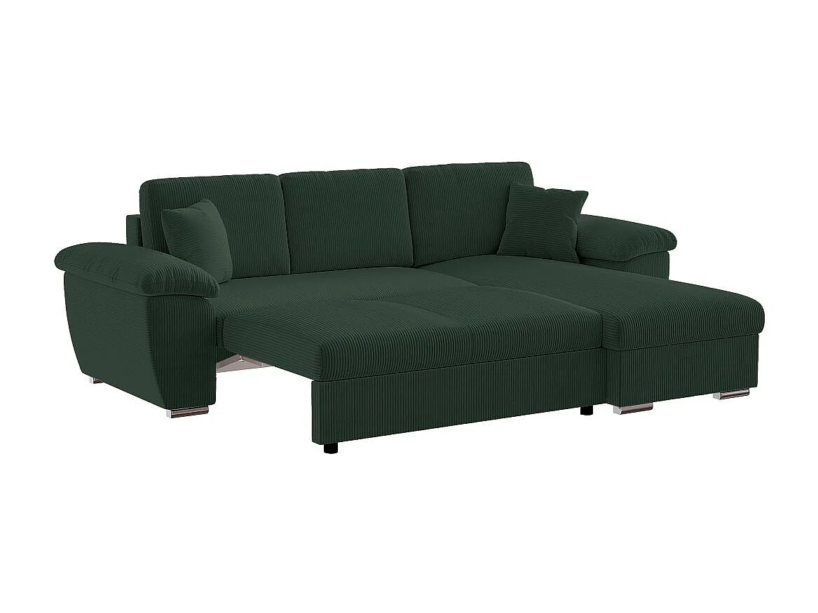Canapé d'angle ALBERT réversible convertible 4 places avec coffre en velours côtelé - Vert foncé