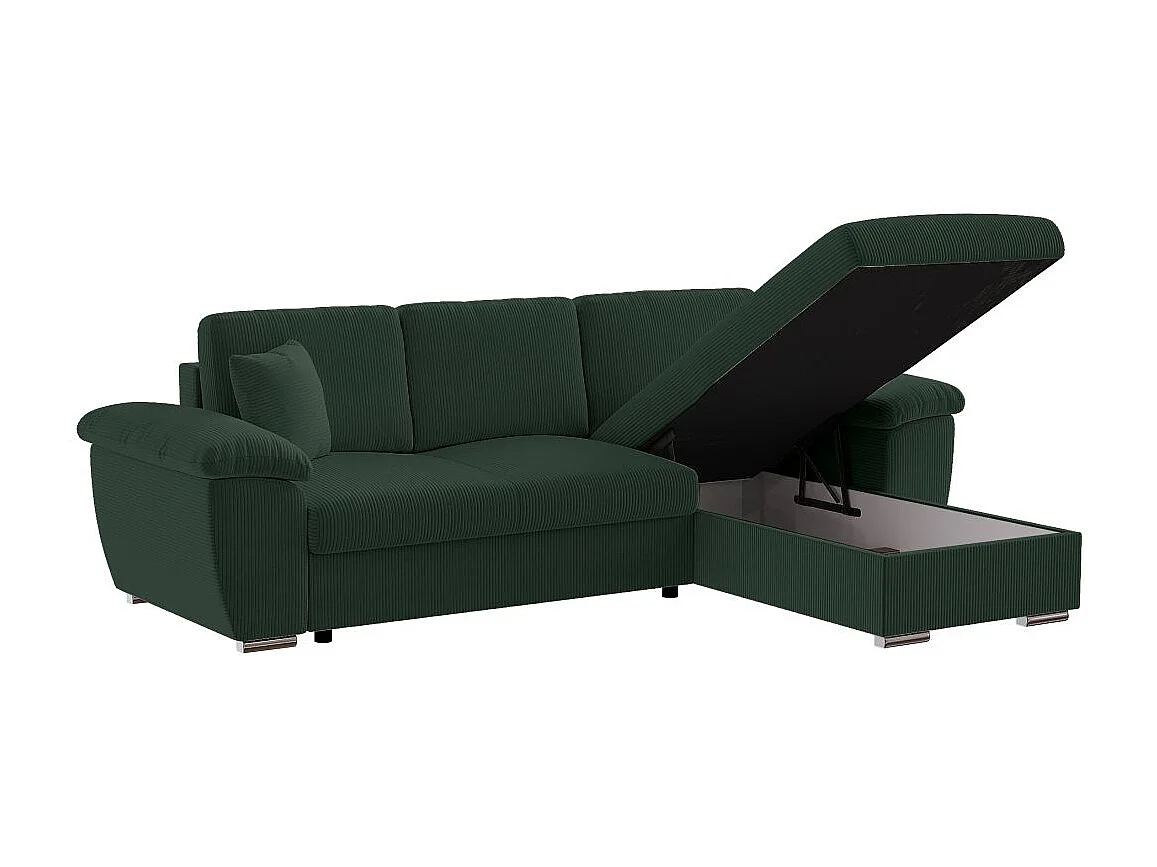 Canapé d'angle ALBERT réversible convertible 4 places avec coffre en velours côtelé - Vert foncé