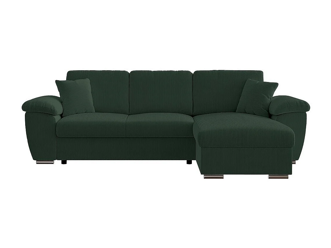 Canapé d'angle ALBERT réversible convertible 4 places avec coffre en velours côtelé - Vert foncé