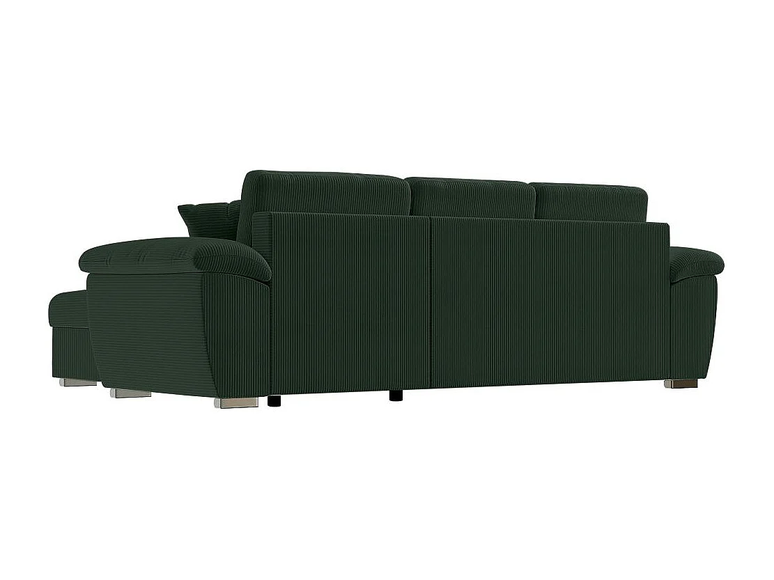 Canapé d'angle ALBERT réversible convertible 4 places avec coffre en velours côtelé - Vert foncé