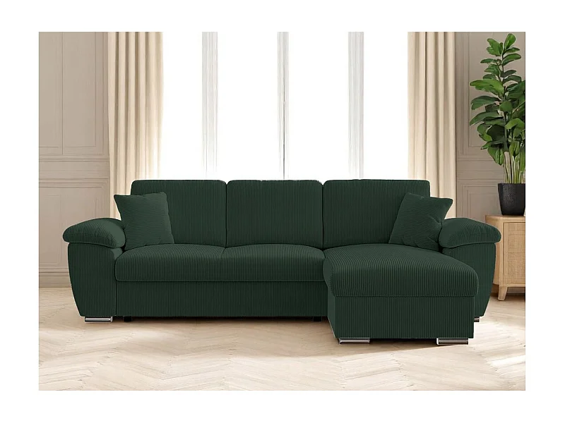 Canapé d'angle ALBERT réversible convertible 4 places avec coffre en velours côtelé - Vert foncé