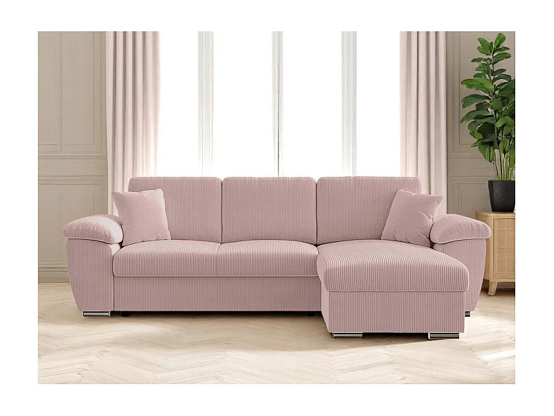Canapé d'angle ALBERT réversible convertible 4 places avec coffre en velours côtelé - Rose