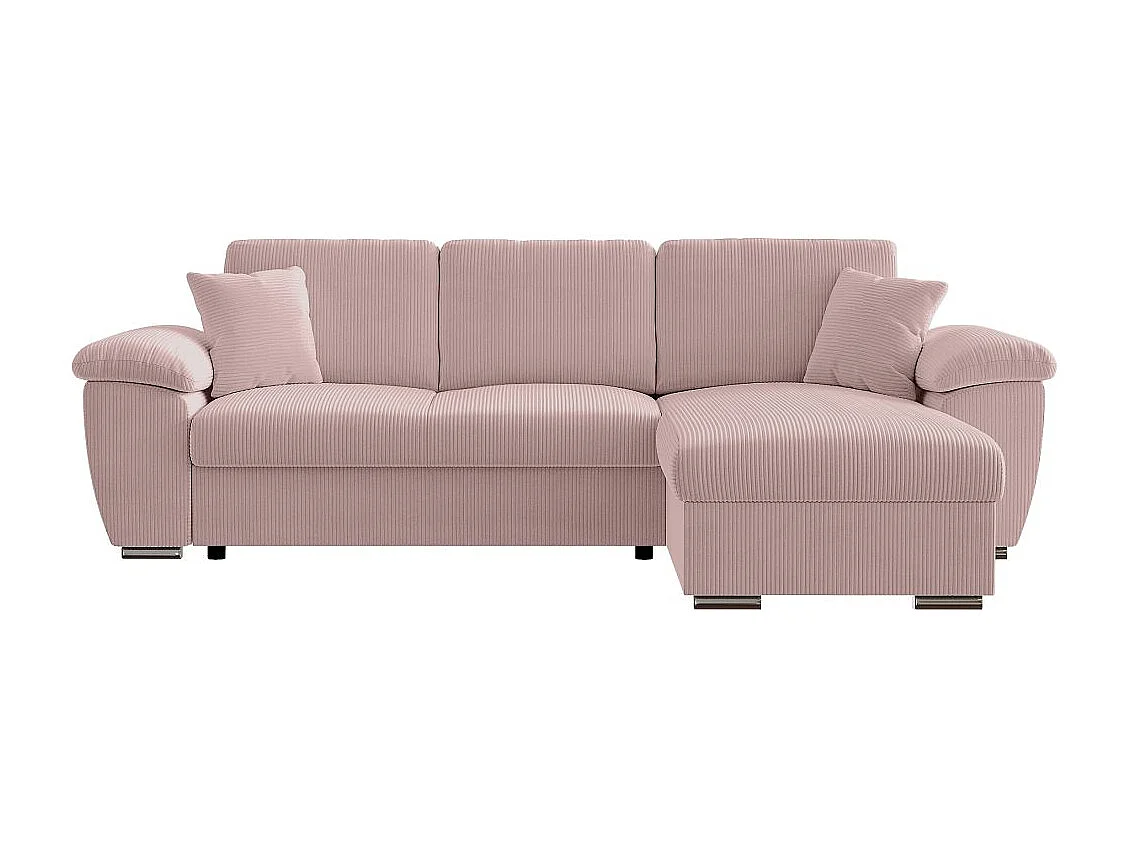 Canapé d'angle ALBERT réversible convertible 4 places avec coffre en velours côtelé - Rose