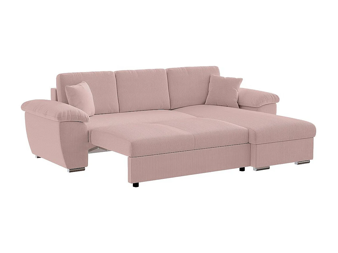 Canapé d'angle ALBERT réversible convertible 4 places avec coffre en velours côtelé - Rose
