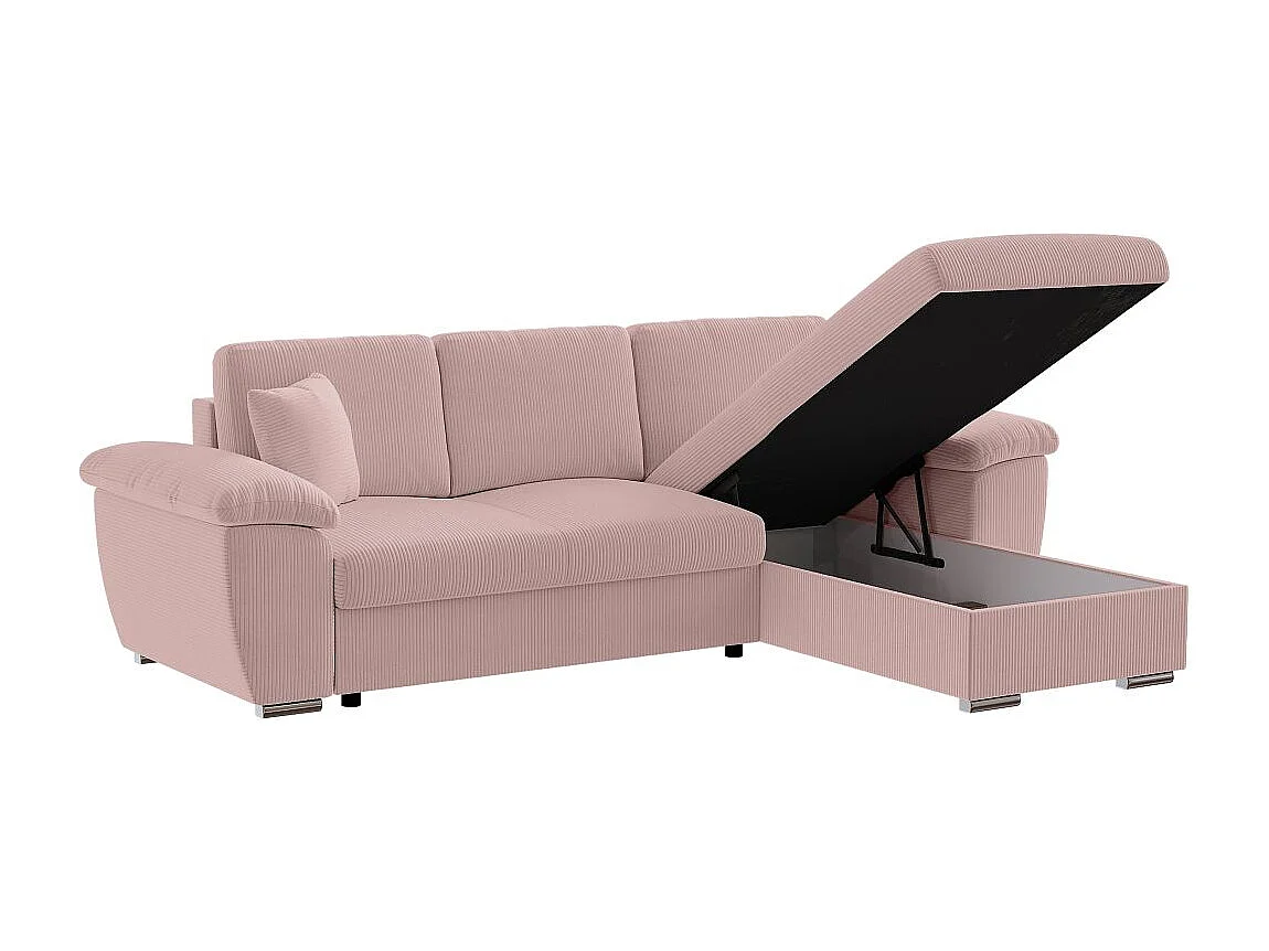 Canapé d'angle ALBERT réversible convertible 4 places avec coffre en velours côtelé - Rose