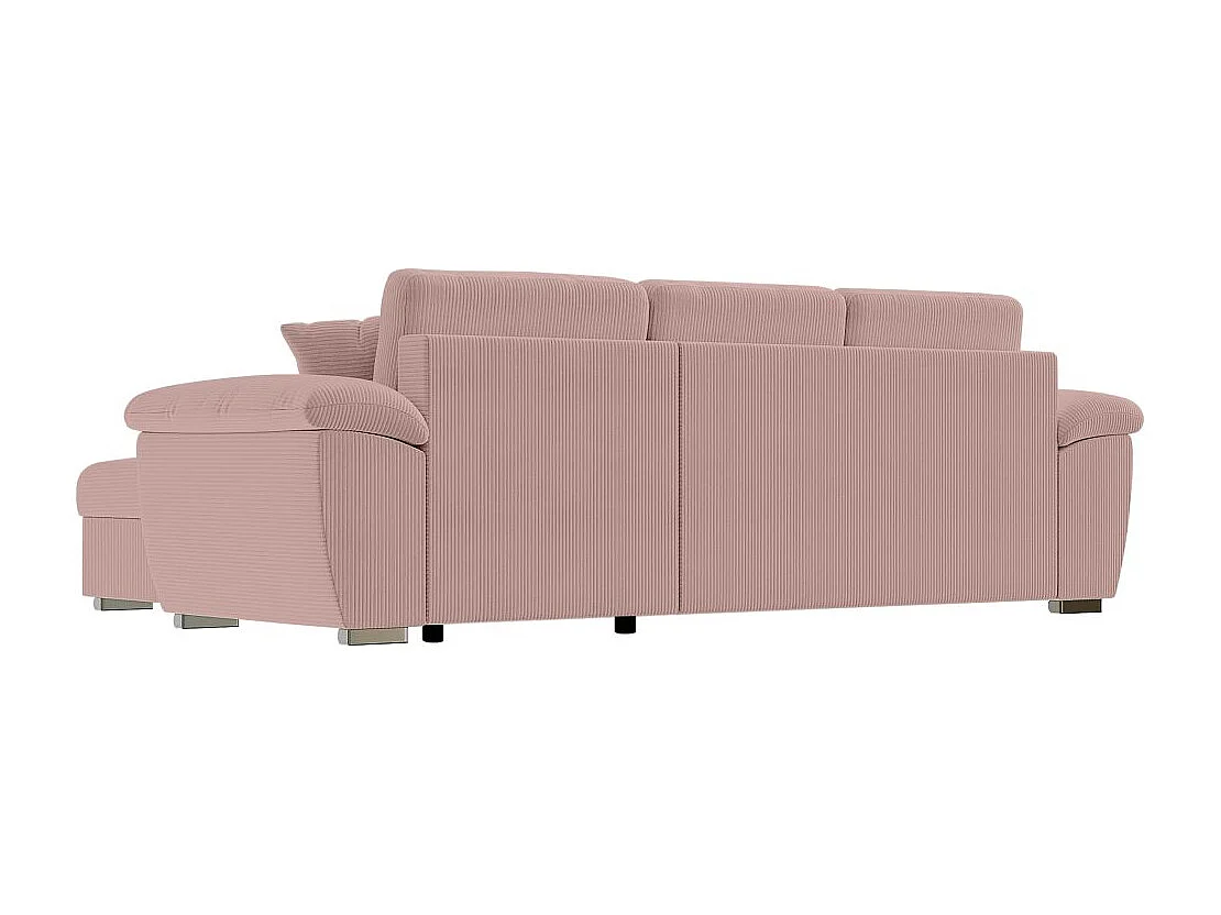 Canapé d'angle ALBERT réversible convertible 4 places avec coffre en velours côtelé - Rose