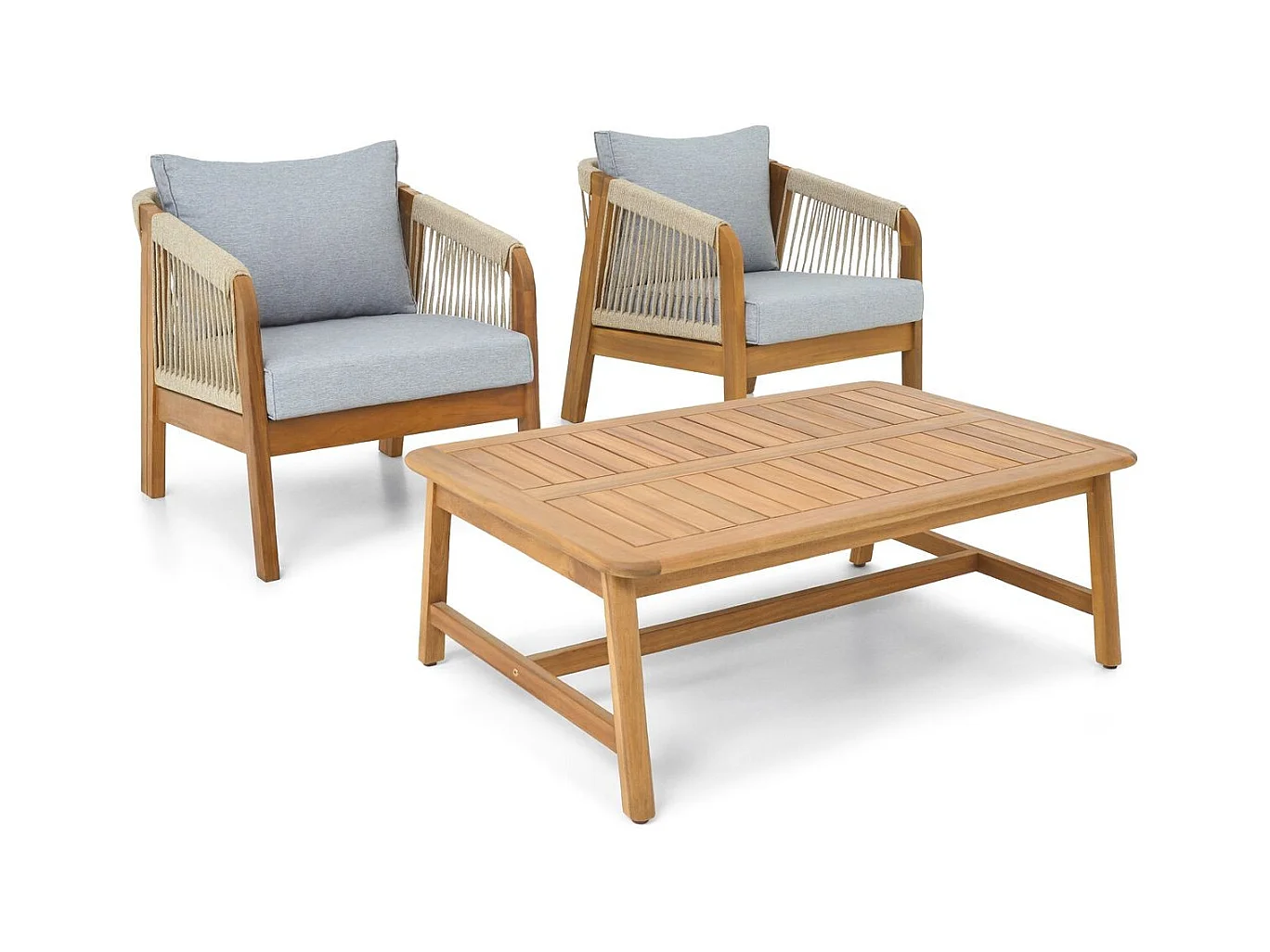 Salon de jardin 2 places en bois FSC - 2 fauteuils et table basse - Symi
