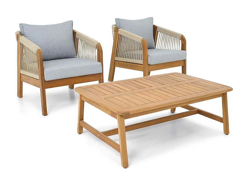 Salon de jardin 2 places en bois FSC - 2 fauteuils et table basse - Symi