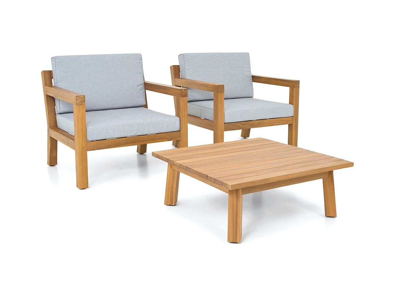 Salon de jardin 2 places en bois FSC - 2 fauteuils et table basse - Palau