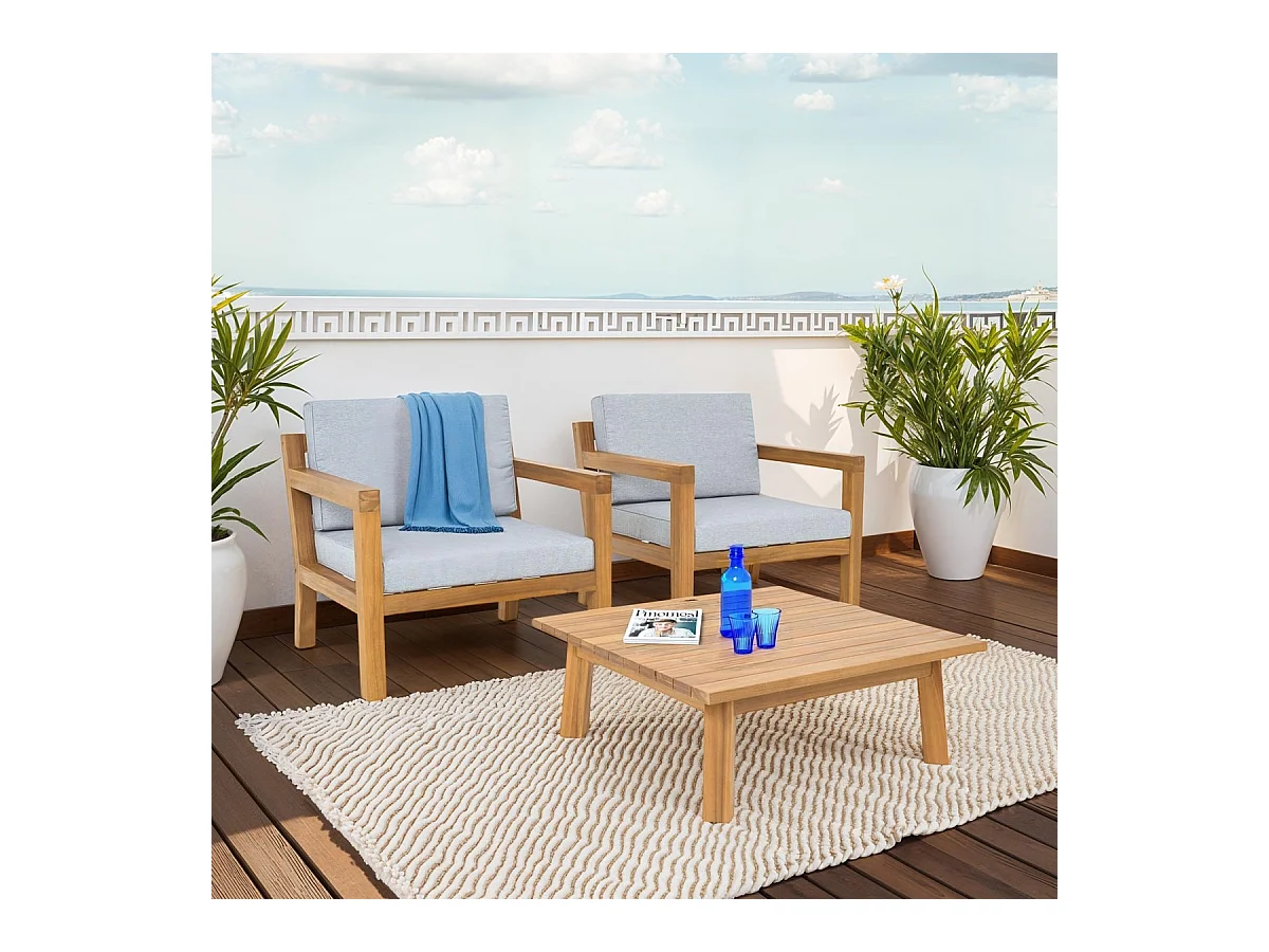 Salon de jardin 2 places en bois FSC - 2 fauteuils et table basse - Palau