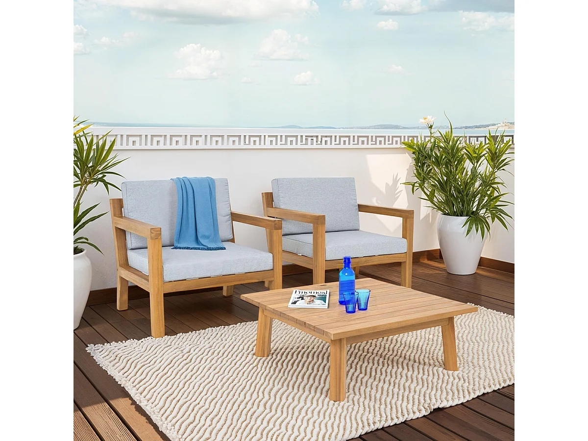 Salon de jardin 2 places en bois FSC - 2 fauteuils et table basse - Palau