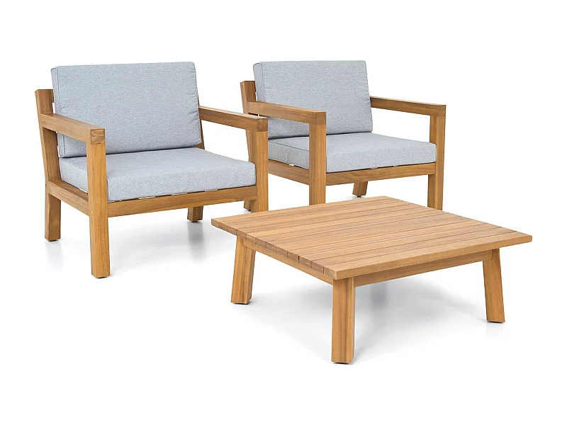 Salon de jardin 2 places en bois FSC - 2 fauteuils et table basse - Palau