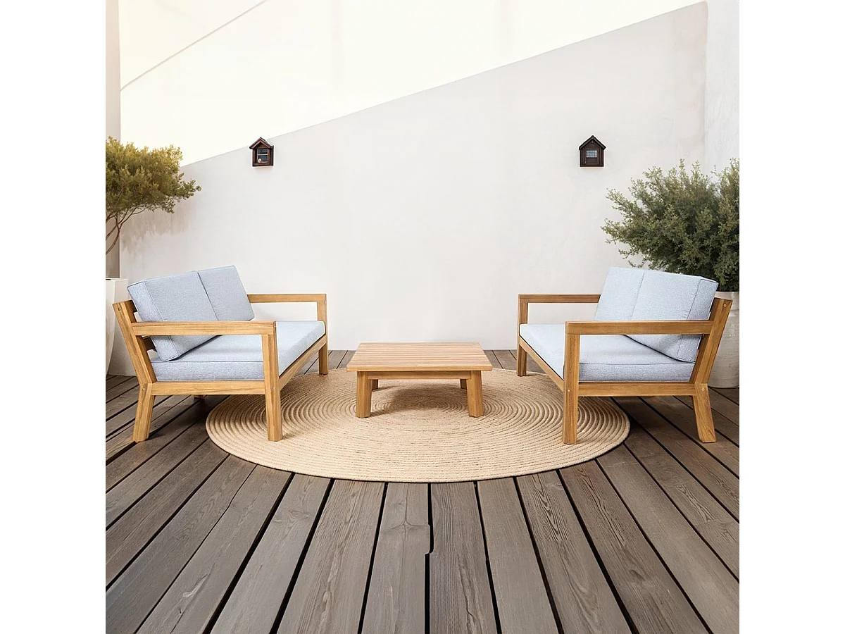 Salon de jardin 4 places en bois FSC - 2 Canapés 2 pl. et table basse - Palau