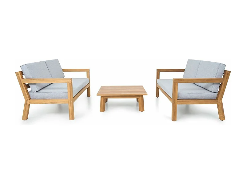 Salon de jardin 4 places en bois FSC - 2 Canapés 2 pl. et table basse - Palau