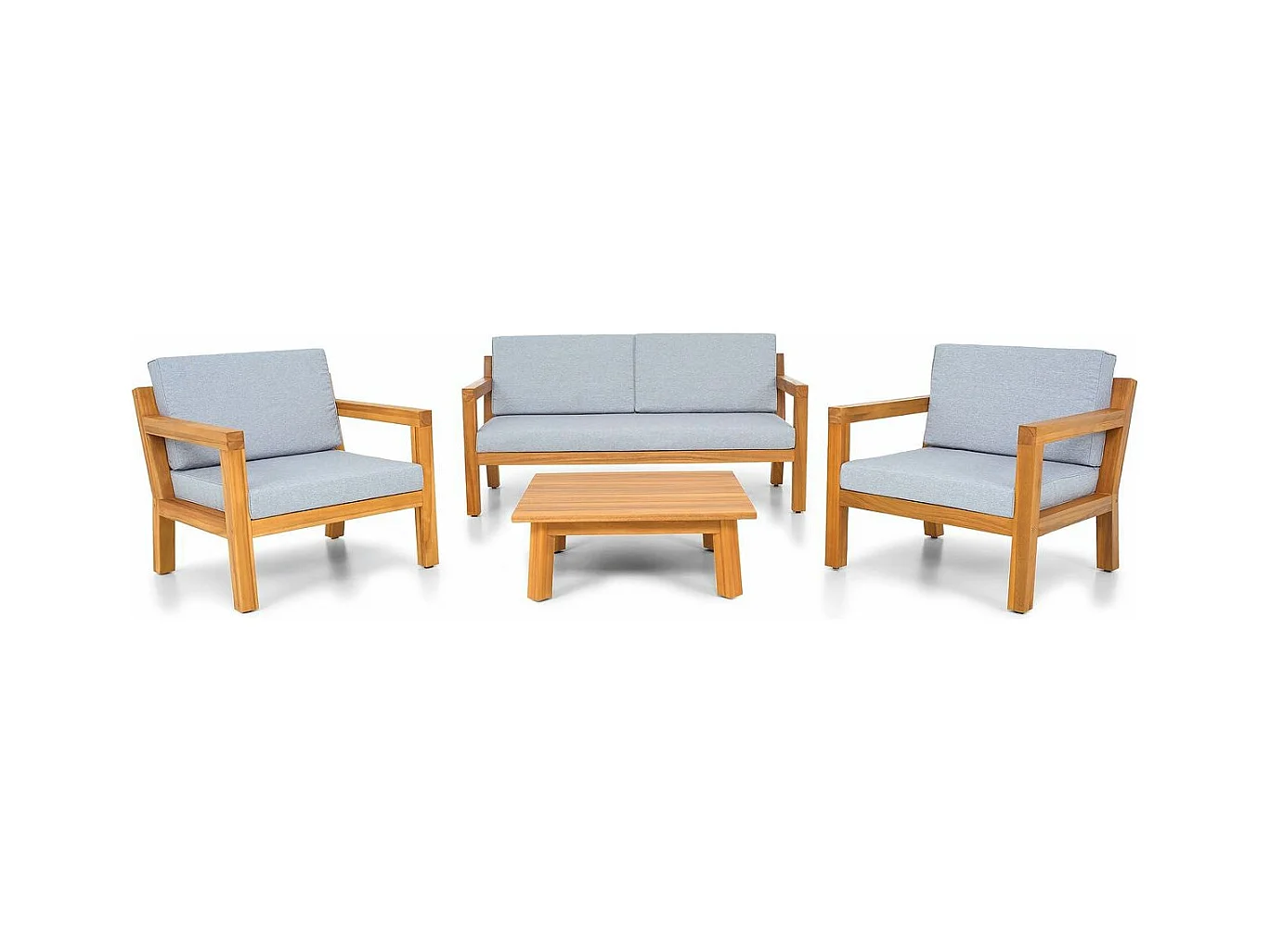 Salon de jardin 4 places en bois FSC - Canapé 2 pl., 2 fauteuils et table basse - Palau