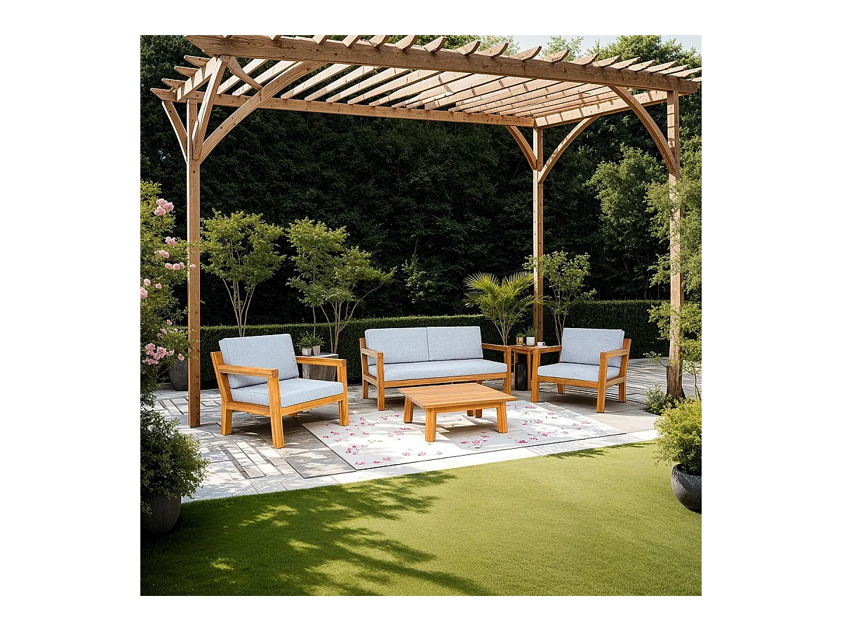 Salon de jardin 4 places en bois FSC - Canapé 2 pl., 2 fauteuils et table basse - Palau