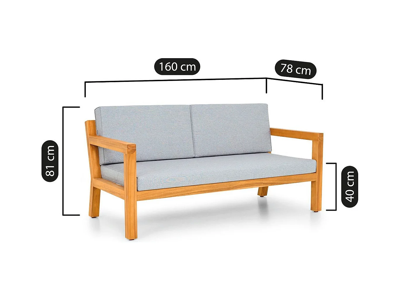 Salon de jardin 4 places en bois FSC - Canapé 2 pl., 2 fauteuils et table basse - Palau
