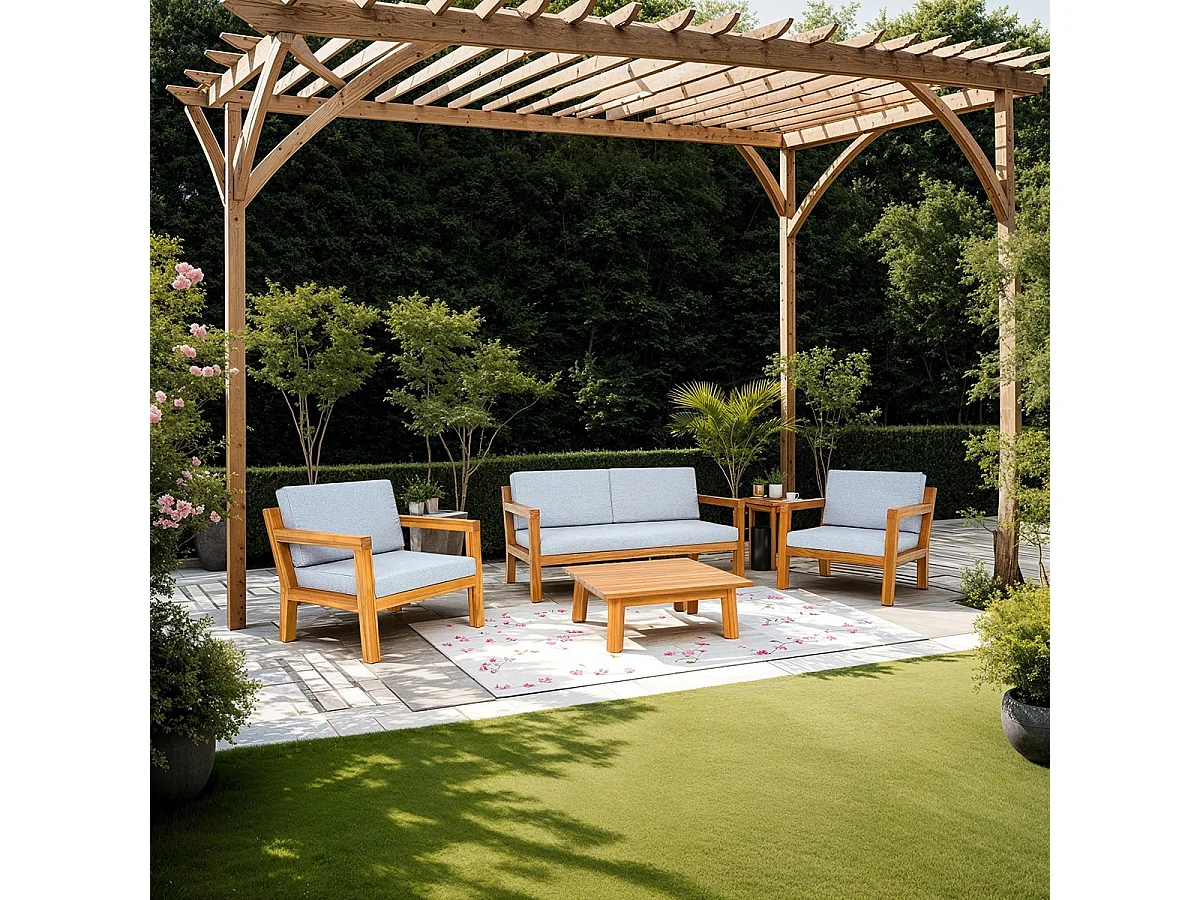 Salon de jardin 4 places en bois FSC - Canapé 2 pl., 2 fauteuils et table basse - Palau