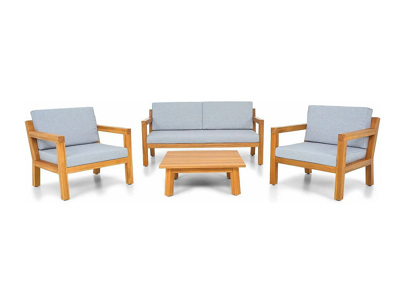 Salon de jardin 4 places en bois FSC - Canapé 2 pl., 2 fauteuils et table basse - Palau