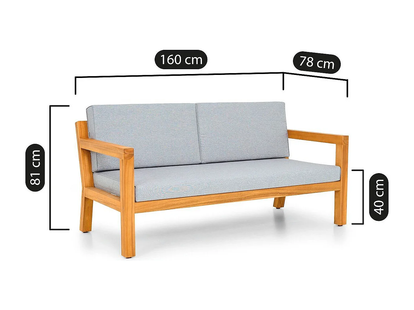 Salon de jardin 4 places en bois FSC - Canapé 2 pl., 2 fauteuils et table basse - Palau