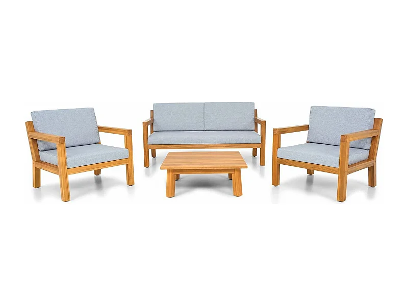 Salon de jardin 4 places en bois FSC - Canapé 2 pl., 2 fauteuils et table basse - Palau