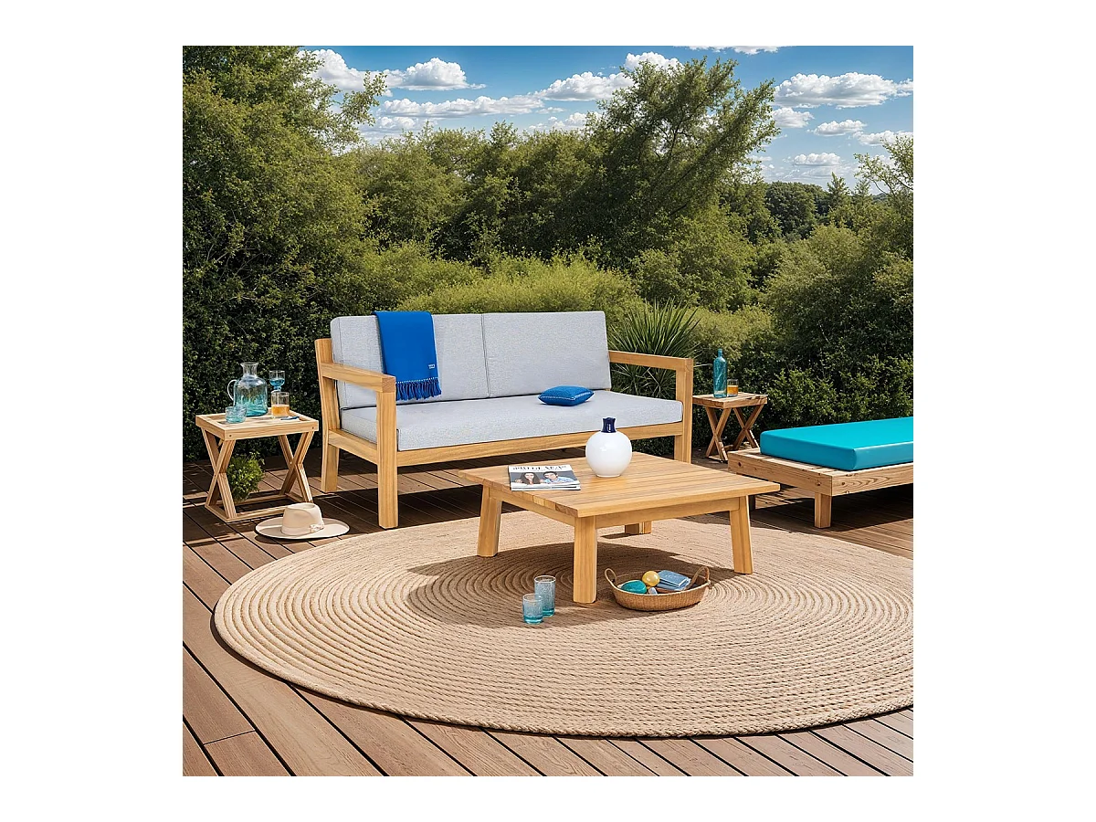 Salon de jardin 2 places en bois FSC - Canapé 2 pl. et table basse - Palau