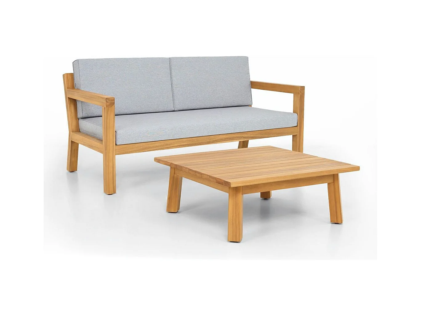 Salon de jardin 2 places en bois FSC - Canapé 2 pl. et table basse - Palau