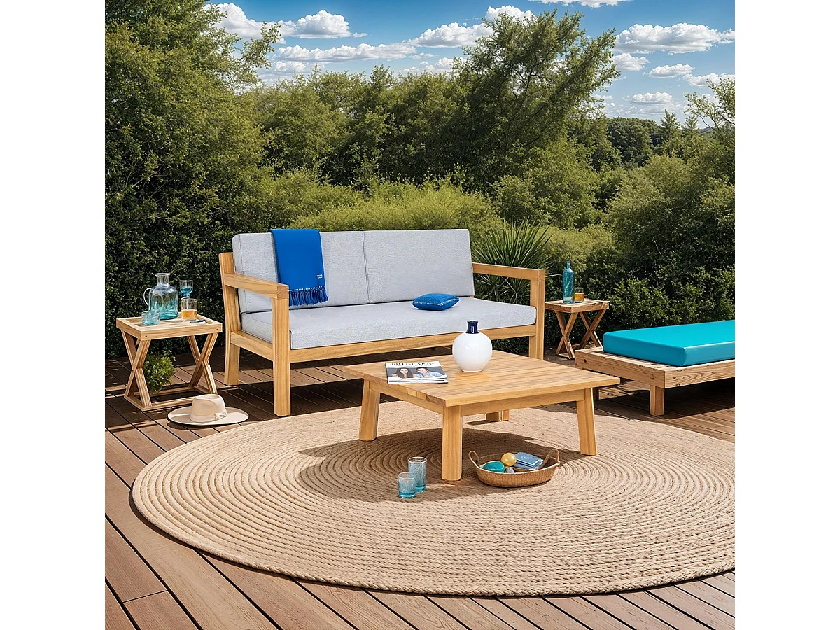 Salon de jardin 2 places en bois FSC - Canapé 2 pl. et table basse - Palau